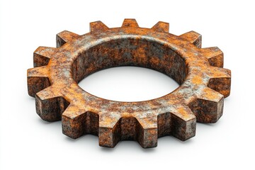 Aufkleber - A close-up of a rusted gear wheel on a white background, ideal for use in industrial or mechanical themed projects