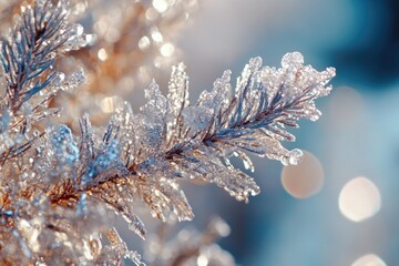 Poster - Close-up shot of a tree branch covered in frost