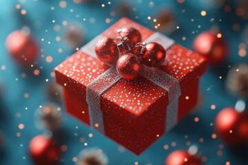 Aufkleber - A beautifully wrapped gift with a red box and silver ribbon, ideal for special occasions