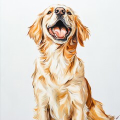 Wall Mural - A close-up shot of a golden retriever sitting down, likely awaiting attention or instructions