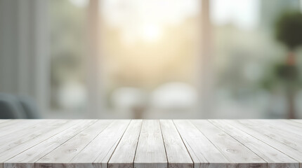 Wall Mural - white wood table top on blurred abstract background