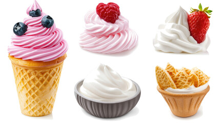 Poster - Whipped Cream Varieties Displayed in a Top View Setting Generative AI