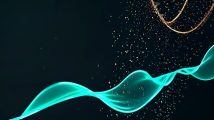 Poster - Abstract visual representation of dynamic golden particles interacting with vibrant blue waves in a captivating display