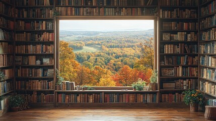 Poster - A cozy study library room with numerous books and a window providing natural light