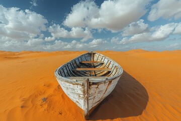 Wall Mural - A boat sits on the sand at a serene beach scene