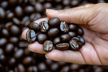 Poster - A person holding a handful of coffee beans, perfect for food or coffee related concepts
