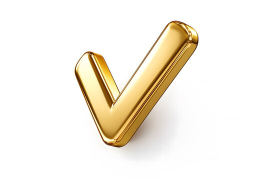 3d Golden check mark sign isolated on white background