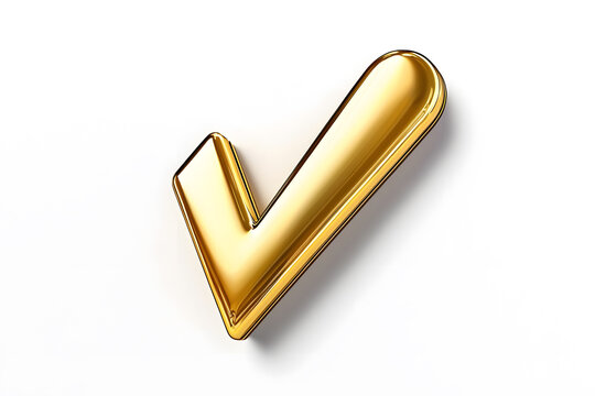 3d Golden check mark sign isolated on white background