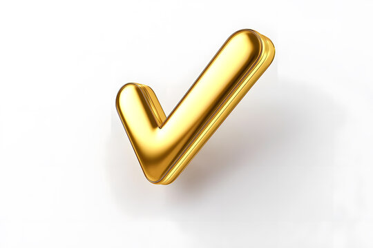 3d Golden check mark sign isolated on white background