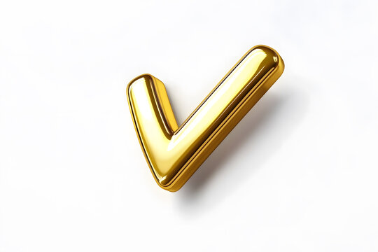 3d Golden check mark sign isolated on white background