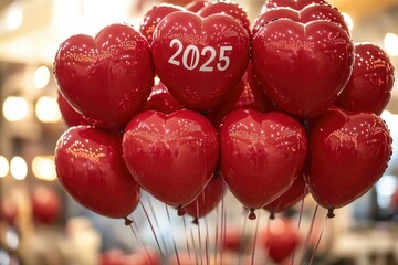 Poster - A bunch of red heart shaped balloons with the number 205, great for party decorations or gift idea