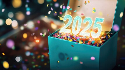 Aufkleber - A box filled with colorful confetti and a lit candle, perfect for celebrations or parties