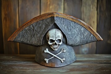 Aufkleber - A pirate's hat with a skull and crossbones emblem, suitable for nautical or horror-themed designs