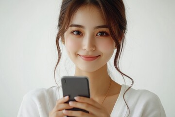 Poster - A woman holds a cell phone in her hands