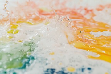 Poster - A vibrant and colorful close-up of a rainbow cake with creamy icing, perfect for food photography or decorating ideas