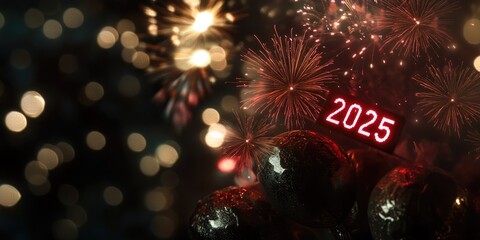 Poster - A nighttime scene of a firework display with colorful explosions in the sky