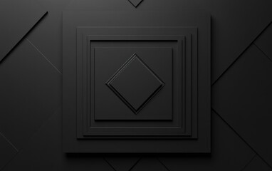 Abstract black geometric pattern with nested squares and diamonds.