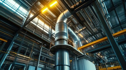 Poster - A large metal pipe inside a building, great for industrial or construction themed projects