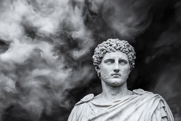 Aufkleber - A classic black and white photograph of a male statue, ideal for use in historical or cultural contexts
