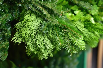 Poster - A detailed view of a pine tree branch, with needles and buds visible