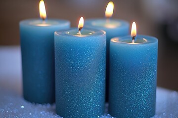 Poster - Group of blue candles on a table, perfect for interior decoration or special occasions