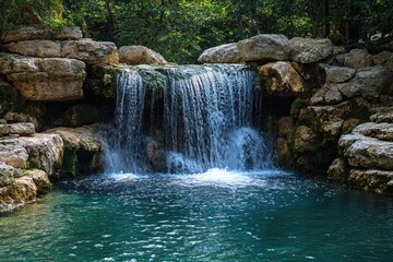 Aufkleber - A small waterfall in the middle of a river, suitable for travel or nature-themed projects