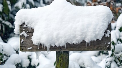 Poster - A wooden sign covered in snow and icicles, perfect for winter scenes or rustic decorations