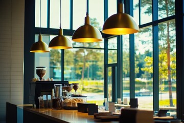 Aufkleber - A decorative light bar hangs above a counter or bar, providing warm and cozy lighting