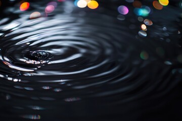 Poster - A clear water drop surrounded by ripples in a lake or ocean
