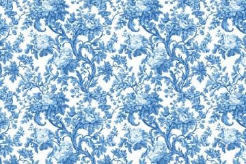Poster - Floral Toile Tapestry Pattern. Vintage botanical wallpaper pattern. Background image. Created with Generative AI technology