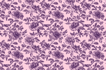 Poster - Floral Toile Tapestry Pattern. Vintage botanical wallpaper pattern. Background image. Created with Generative AI technology