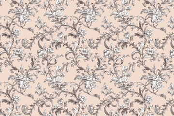 Poster - Floral Toile Tapestry Pattern. Vintage botanical wallpaper pattern. Background image. Created with Generative AI technology