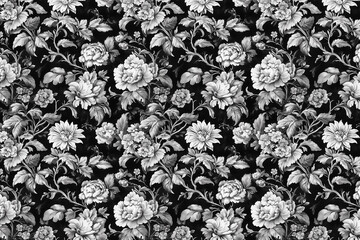 Poster - Floral Toile Tapestry Pattern. Vintage botanical wallpaper pattern. Background image. Created with Generative AI technology