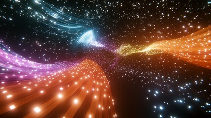 Fototapete - Abstract Space Art with Colorful Light Trails and Sparkling Stars Background