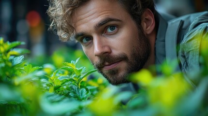 Poster - A man with a beard looks directly into the lens