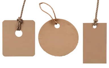 set of price tag, blank paper tags on transparent background