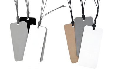 set of price tag, blank paper tags on transparent background