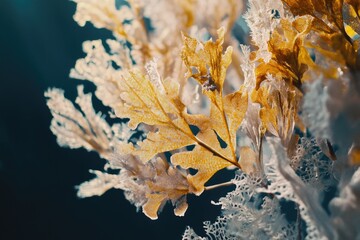 Poster - A detailed view of a cluster of leaves with intricate details and textures