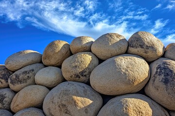 Poster - A stack of large rocks piled high, possibly used as a natural barrier or decorative feature