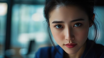 Poster - Portrait of a woman gazing into the lens, simple and direct