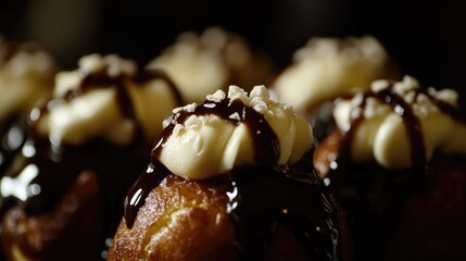 Poster - A close-up view of a sweet pastry filled with creamy goodness and topped with rich chocolate