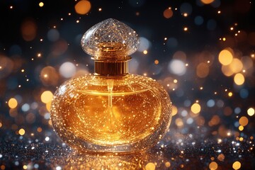 Poster - A single perfume bottle sits on a table, waiting for use