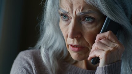 Poster - A close-up shot of a person speaking on their cell phone, with a focused expression
