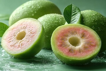 Poster - A close-up shot of a sliced fruit on a table, great for food and still life photography