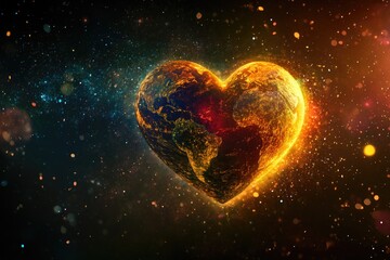 Poster - A heart-shaped object floating in space, with stars and galaxies in the background