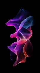 Poster - Abstract digital artwork featuring flowing lines of purple, blue, orange and pink colors on a black background