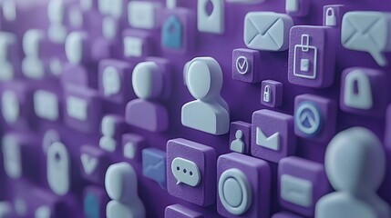 Poster - 3D rendered icons of communication and networking.
