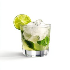 Wall Mural - A vibrant caipirinha cocktail with muddled lime and sugar, served in a short glass with crushed ice, the liquid clear and refreshing