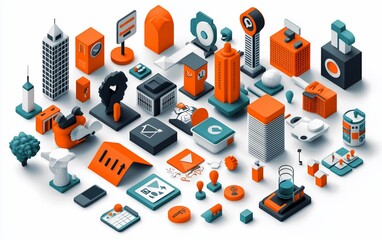 Poster - Isometric city icons collection.