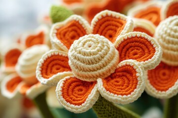 Poster - A detailed view of a handmade, crocheted flower sitting in a vase